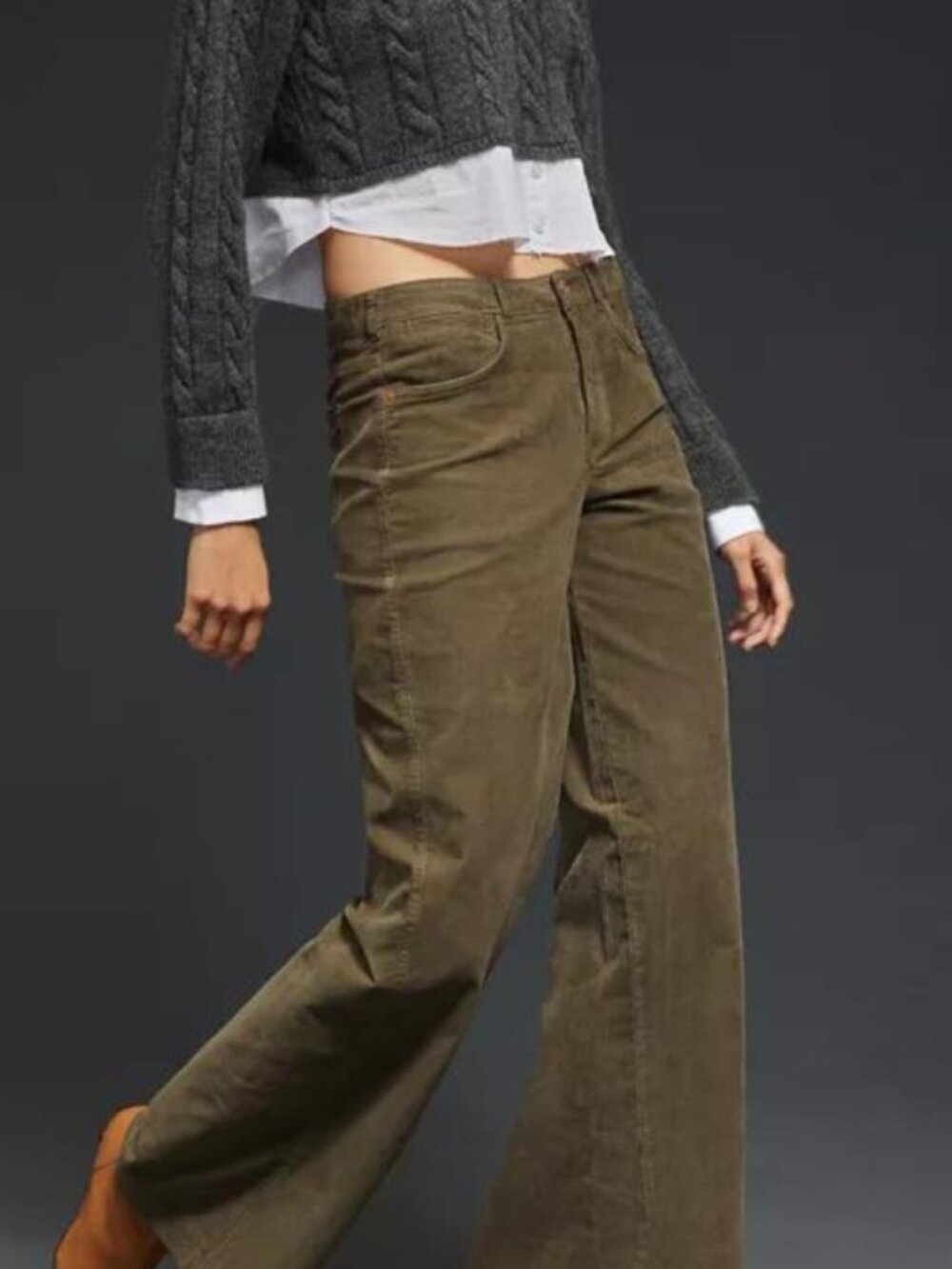 The Gwen Wide Leg Corduroy Pants Olive Brown 29